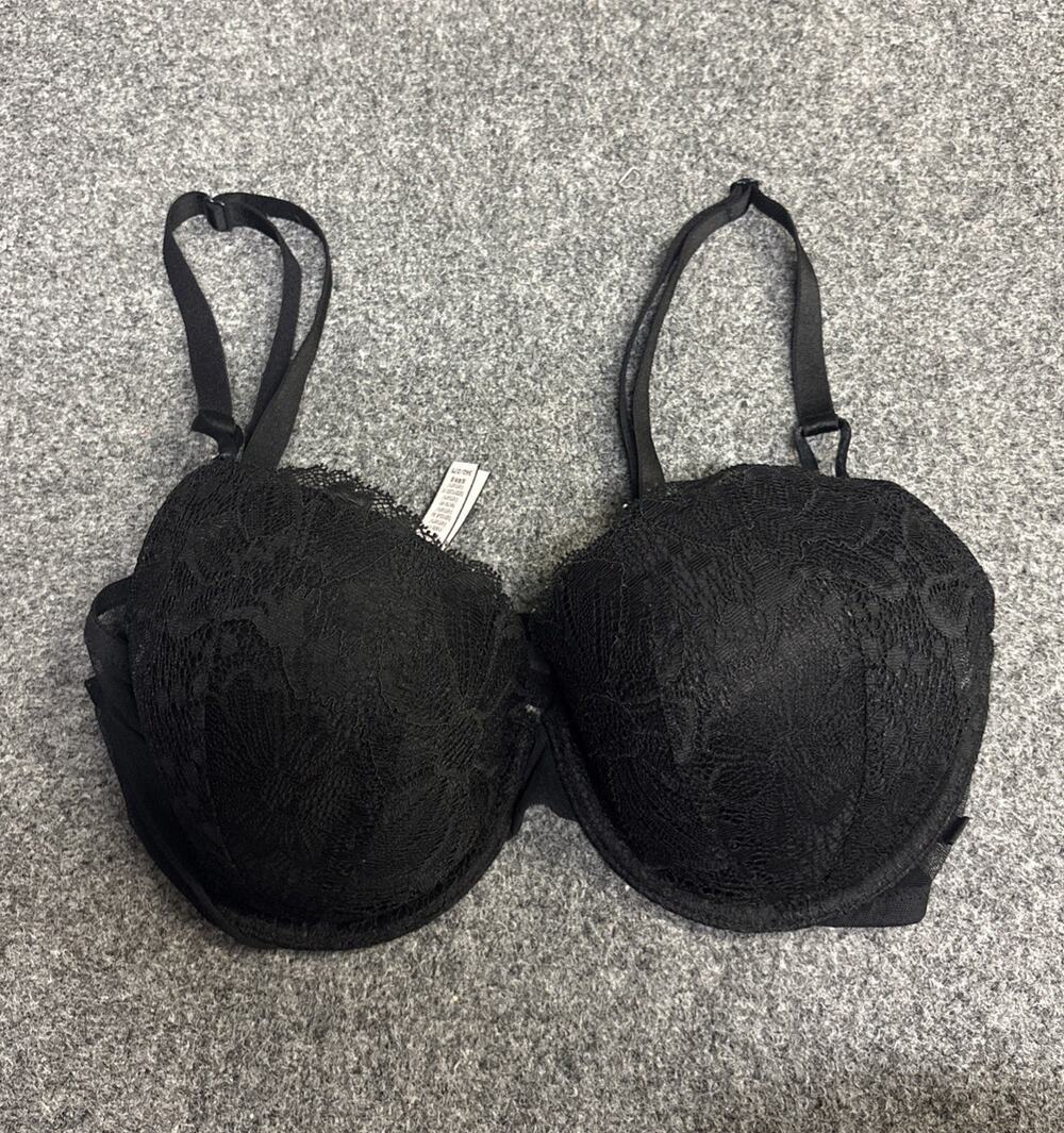 Victoria’s Secret Black Lace Lined Demi /double Demi Underwire Bra Size 34D